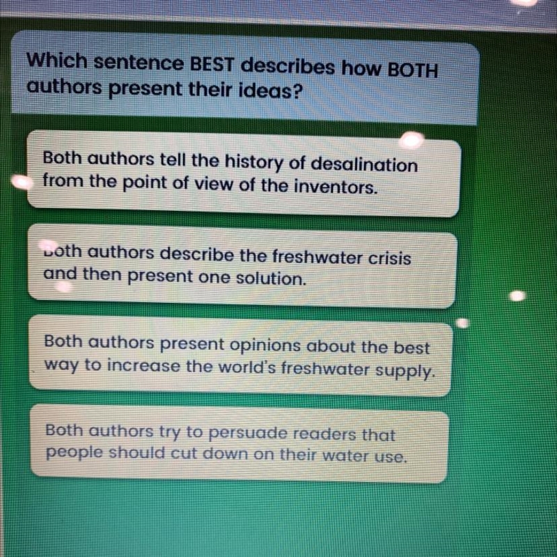 Which sentence BEST describes how BOTH authors present their ideas? Both authors tell-example-1