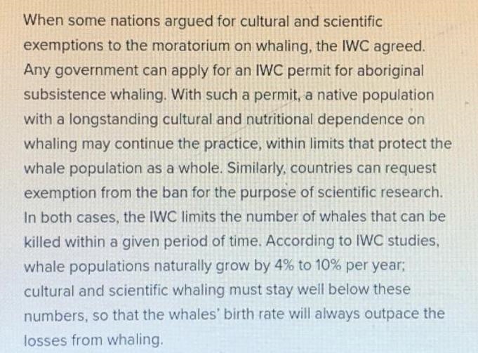 Part A What is the central idea of the fourth paragraph? A) Whale populations are-example-1