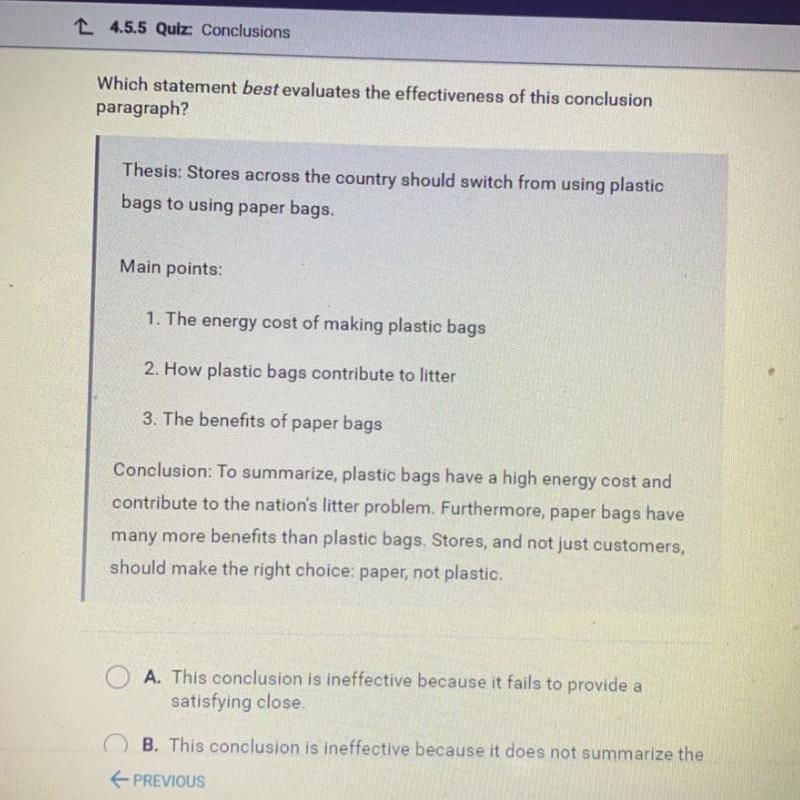 40 points- Which statement best evaluates the effectiveness of this conclusion paragraph-example-1