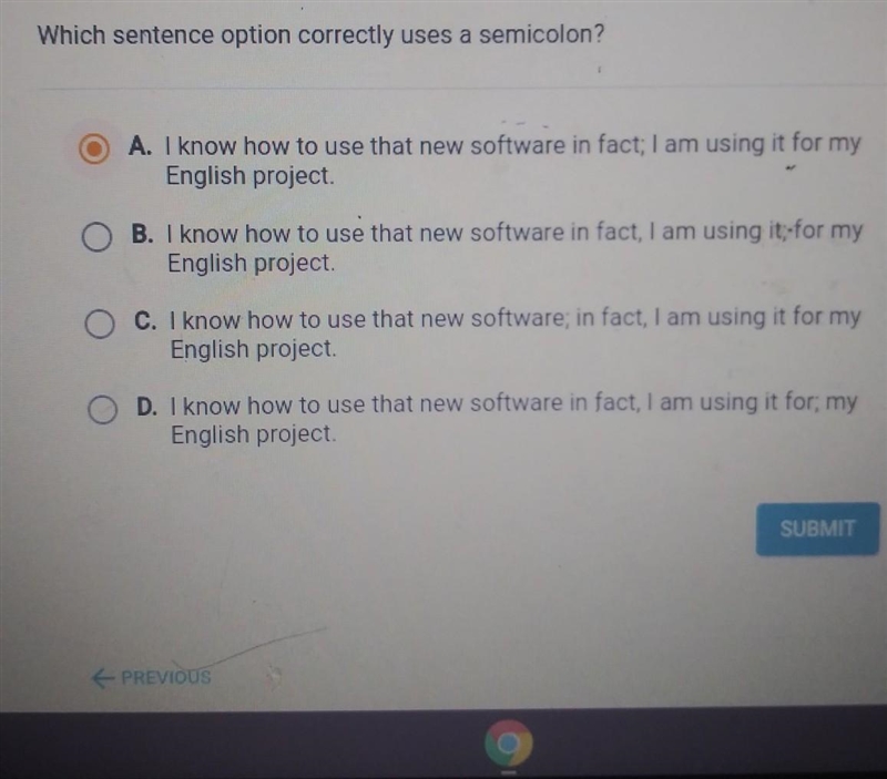 Which sentence.option correctly uses a semicolon​-example-1