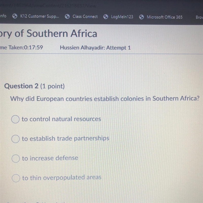 Why did European countries establish colonies in Southern Africa? A to control natural-example-1