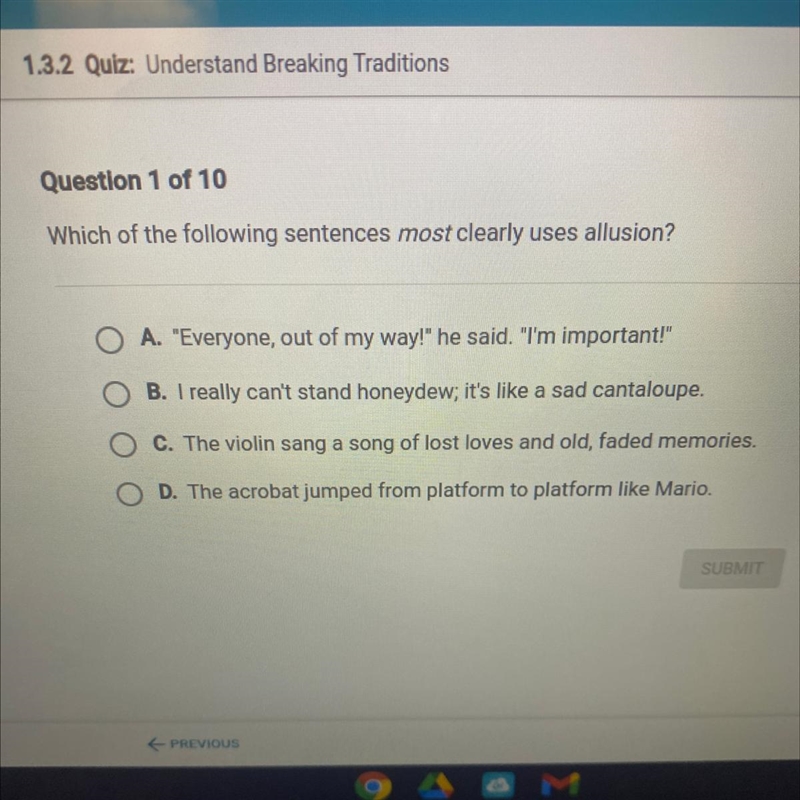 Which of the following sentences moat clearly uses allusion?-example-1