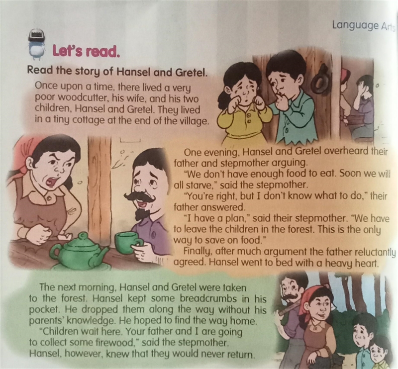 Answer these questions. 1. Why did Hansel drop the breadcrumbs? 2. Do you think Hansel-example-1