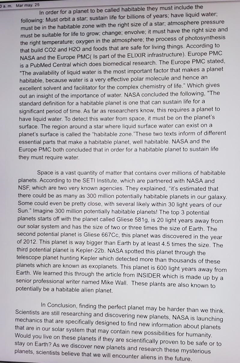 Can someone help me out to correct my essay based on habitable planets? :) Thank you-example-1