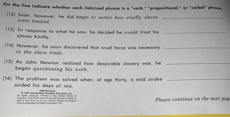 I need help on these which one is a verb , prepositional, or verbal phrase .. I’m-example-1