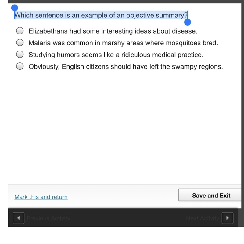 Which sentence is an example of an objective summary?-example-1