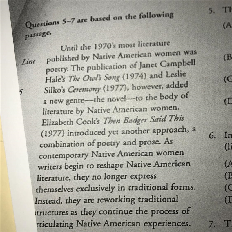 5. The passage is primarily concerned with (A) discussing a novel that strongly influenced-example-1