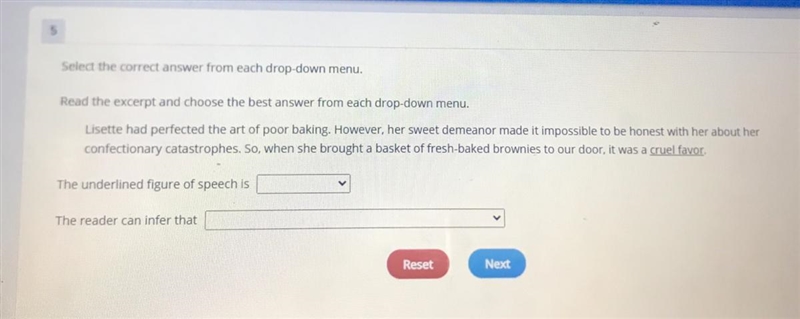 Select the correct answer from each drop-down menu. Read the excerpt and choose the-example-1