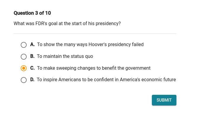 What was FDR's goal at the start of his presidency?-example-1