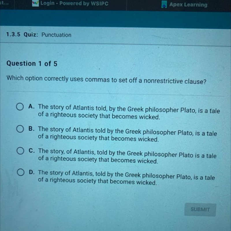 Which option correctly uses commas to set off a nonrestrictive clause?-example-1