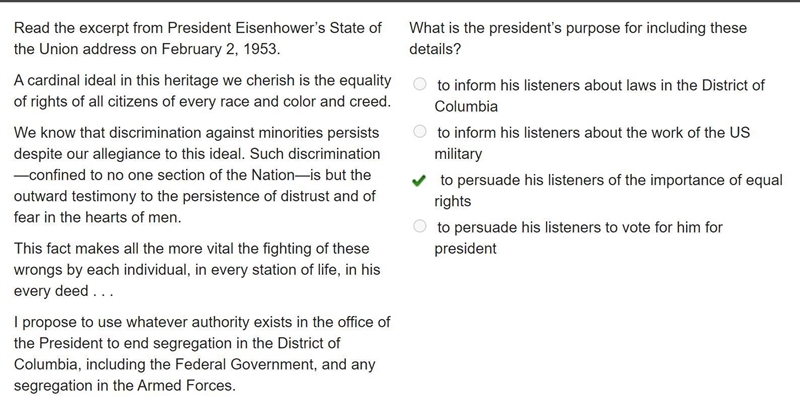 Read the excerpt from President Eisenhower’s State of the Union address on February-example-1