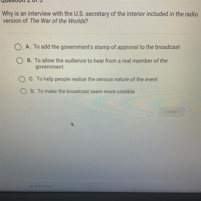 Why is an interview with the u.s secretary of the interior included in the radio version-example-1