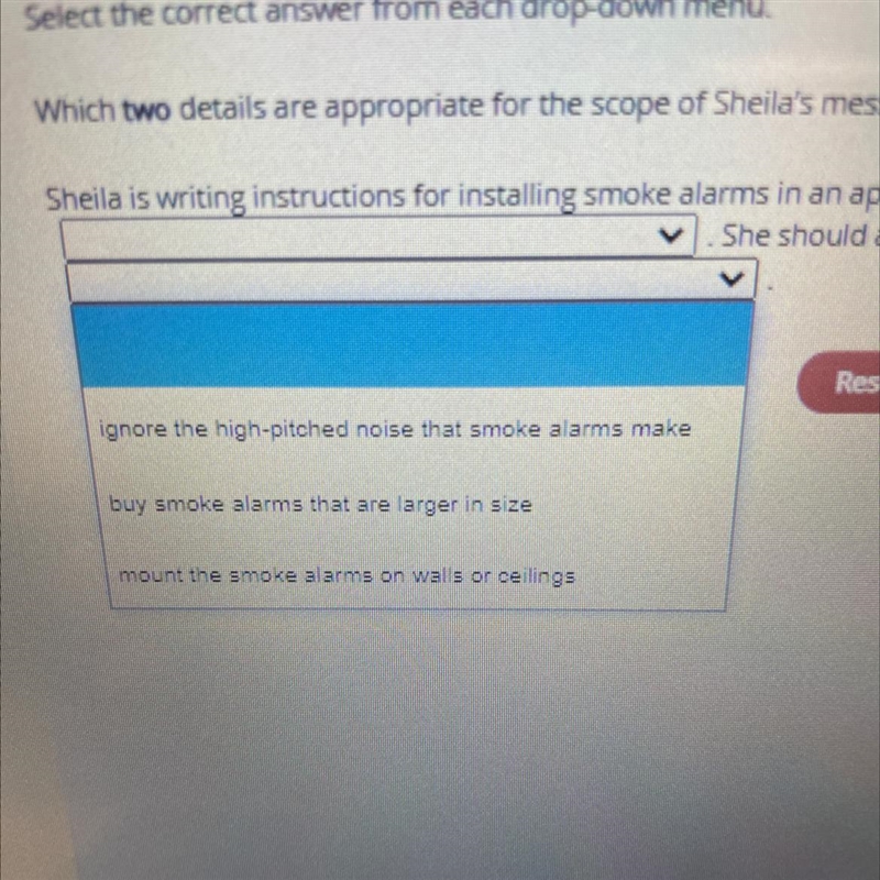 5 Select the correct answer from each drop-down menu. Which two details are appropriate-example-1