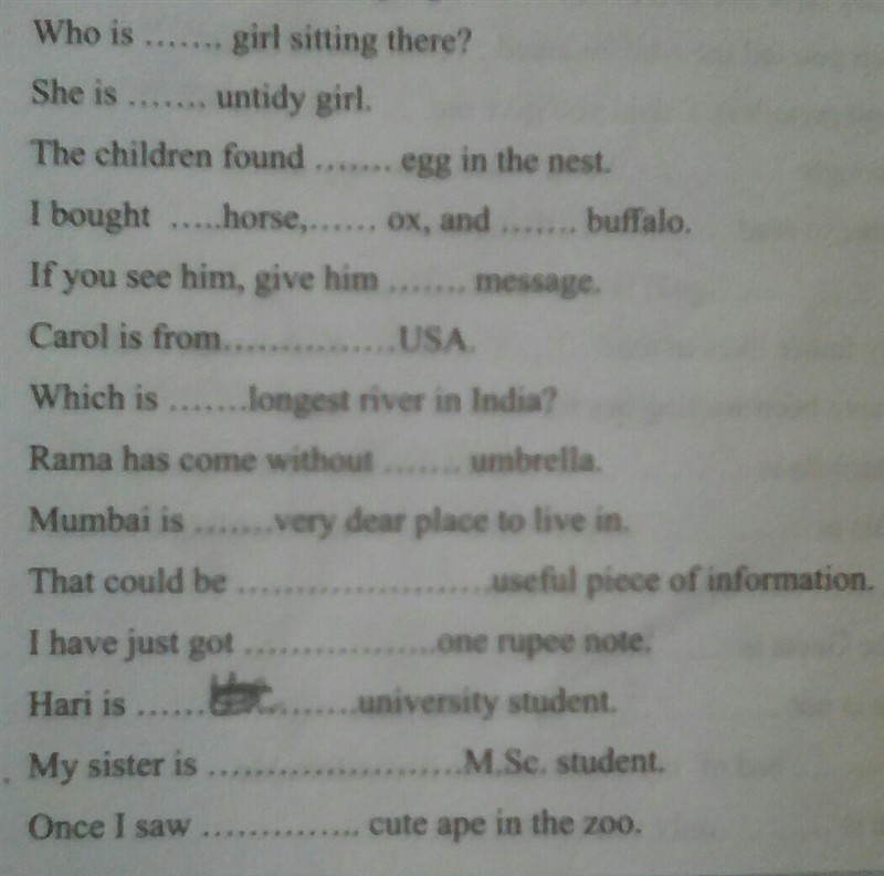 Help me please Answer the all question Fill a,an,the.​-example-1