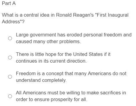 Read the address. First Inaugural Address, January 20, 1981, by Ronald Reagan These-example-1