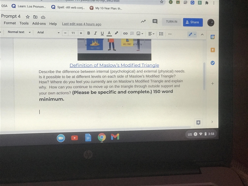 I need help on writing for Definition of Maslow modified triangle-example-1