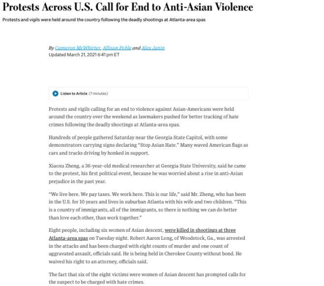 Article Title” Protests Across U.S. Call for End to Anti-Asian Violence Publication-example-1