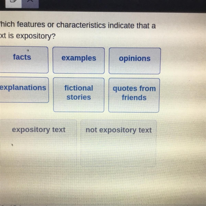 Х Which features or characteristics indicate that a text is expository? facts examples-example-1