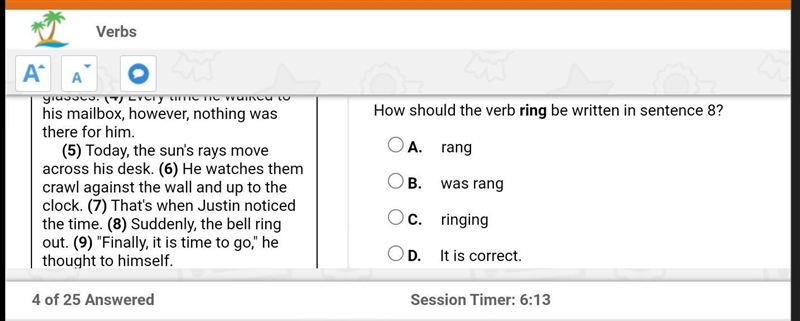 How should the verb RING be written in sentence 8?​-example-1