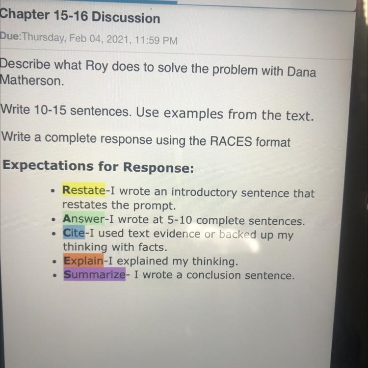 Describe what Roy does to solve the problem with Dana matherson , HOOT , CHAPTER 15-16 DOSCUSSION-example-1