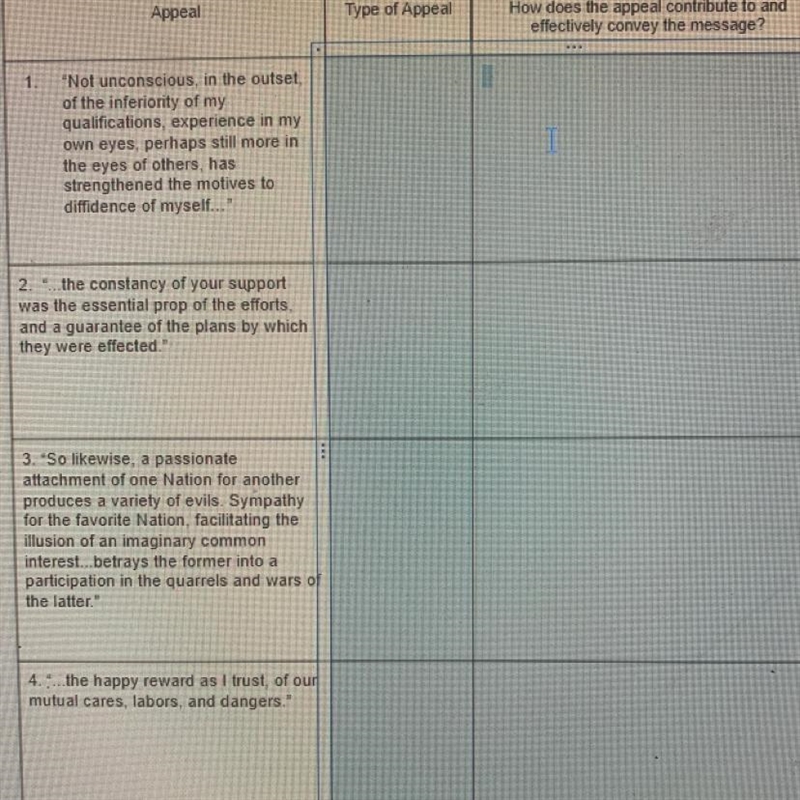 Directions : in the blue boxes identify the type of appeal Washington uses in excerpts-example-1