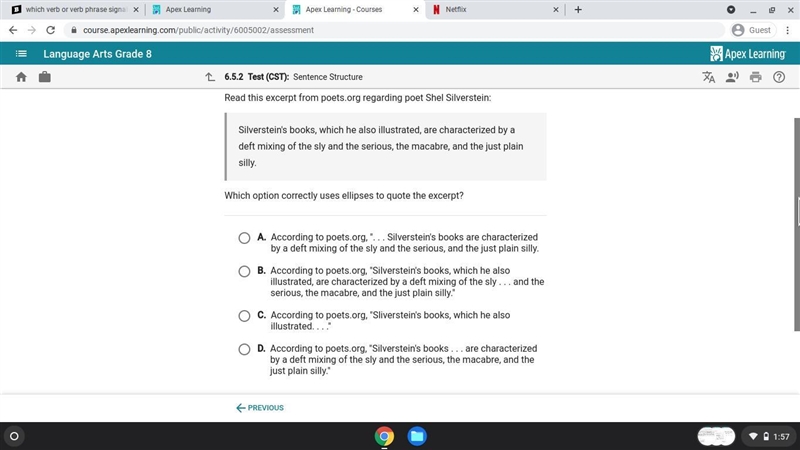 Which option correctly uses ellipses to quote the excerpt ?-example-1