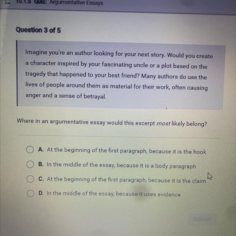 Where in an argumentative essay would this excerpt most likely belong?-example-1