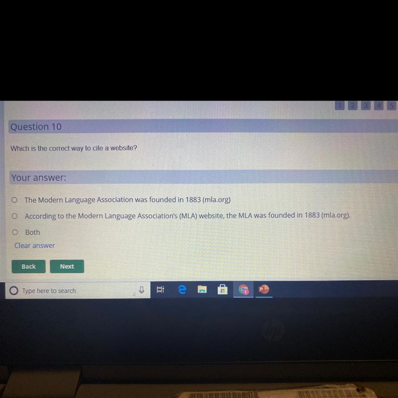 Question 10 Which is the correct way to cite a website? Your answer: o The Modern-example-1