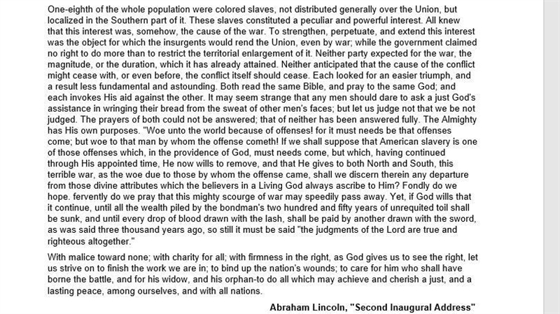 1. In this address, Lincoln is addressing: (a) America on the brink of the Civil War-example-1