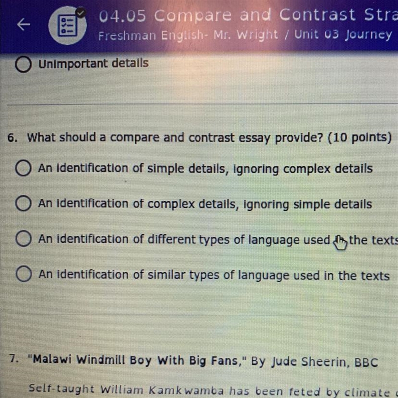 What should a compare and contrast essay provide? (Just use number 6)-example-1