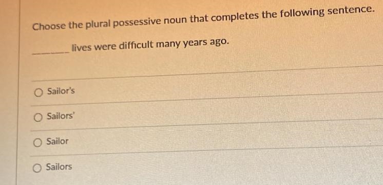 Choose the plural possessive noun that completes the following sentence.-example-1