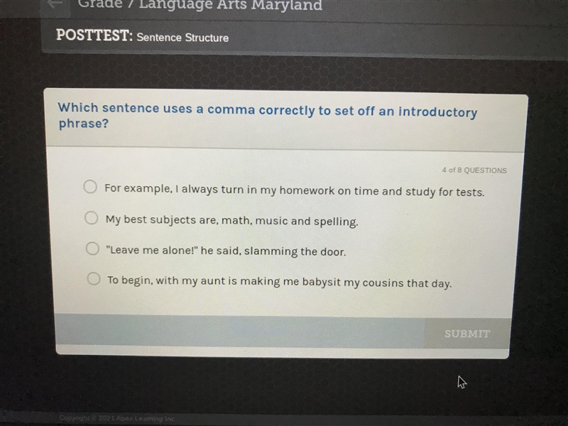 Which sentence uses a comma correct way to set up an introductory phrase?-example-1