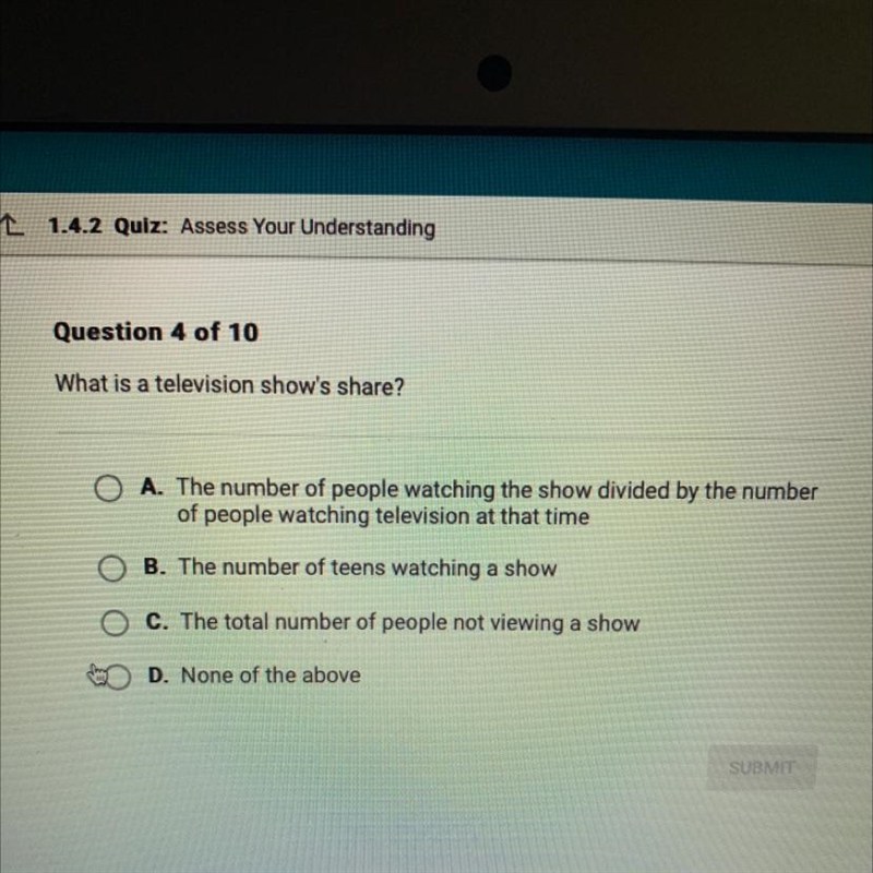 What is a television show's share? A. The number of people watching the show divided-example-1