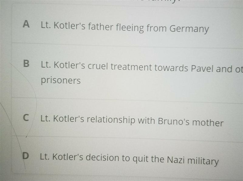 What causes Brunos father to get upset with Lt. Koltler at a dinner with the family-example-1