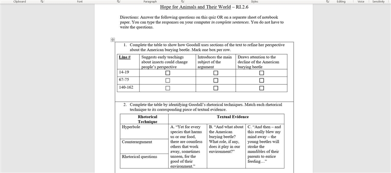 Hope for animals and their world English II worksheet-example-1