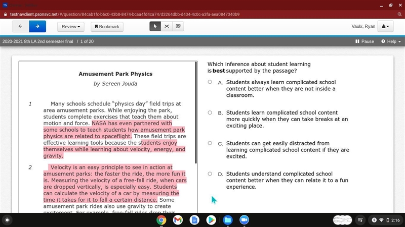 Amusement parks Physics by Sereen Jouda. Which inference abut students learing is-example-1