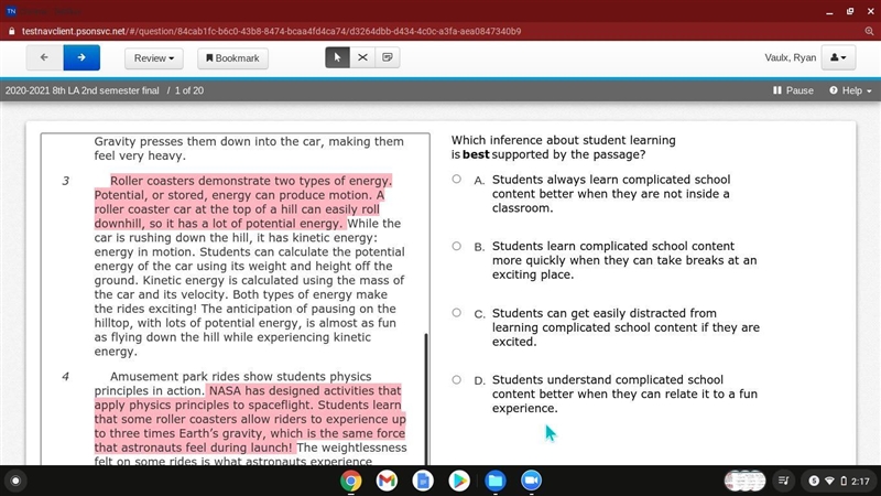 Amusement parks Physics by Sereen Jouda. Which inference abut students learing is-example-4