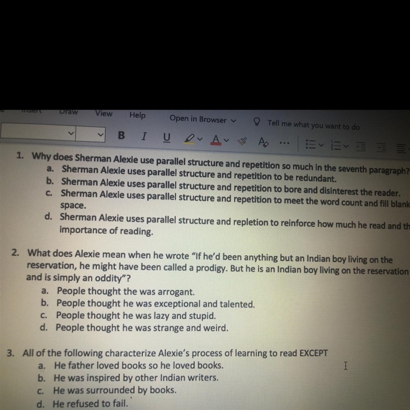 2. What does Alexie mean when he wrote "If he'd been anything but an Indian boy-example-1