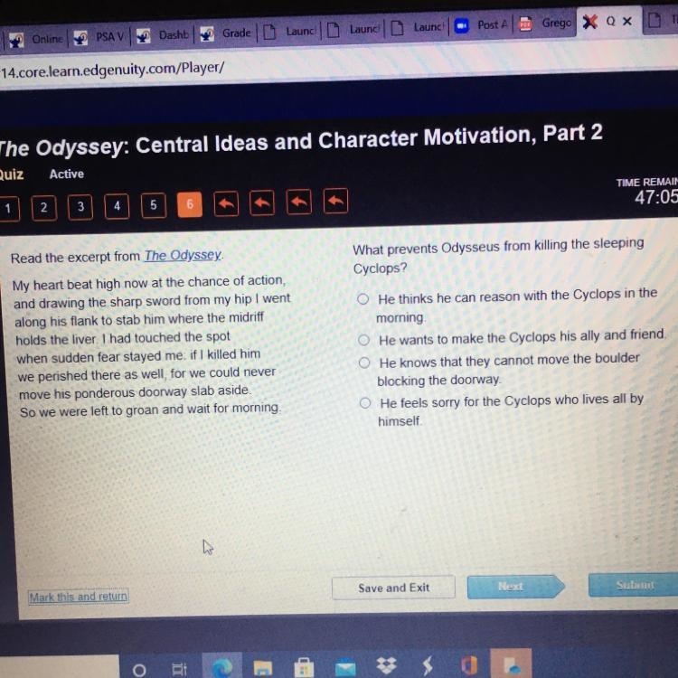 What prevents Odysseus from killing the sleeping cyclops?-example-1