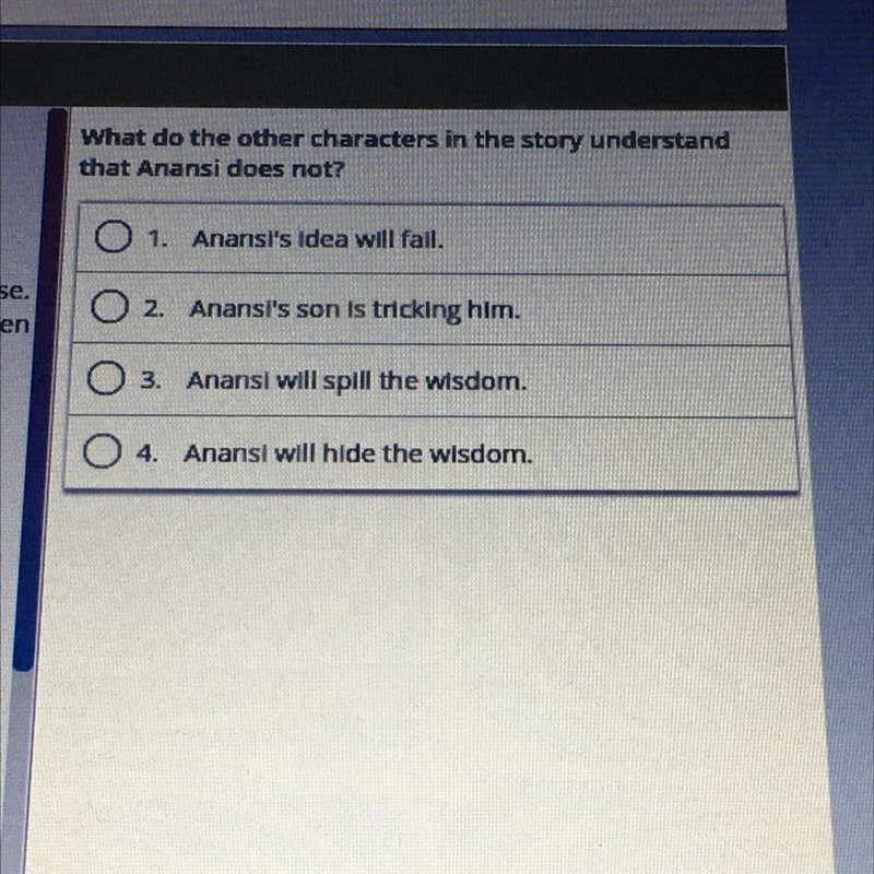 What do the other characters in the story understand that Anansi does not?-example-1