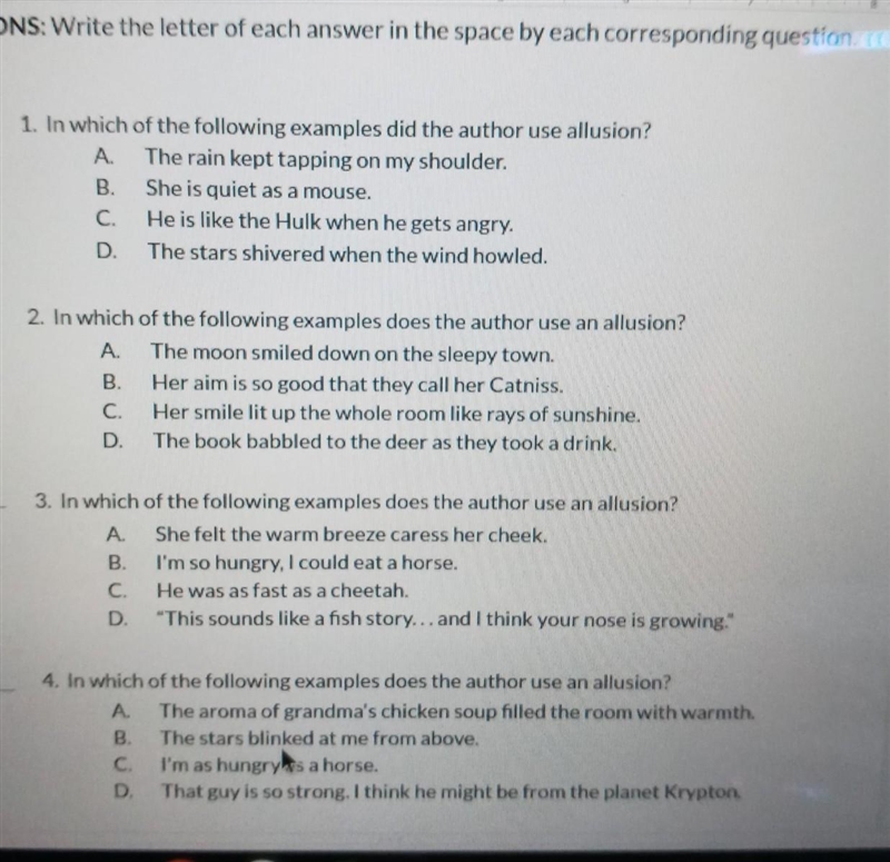 Plz help 1. a, b, c, or d 2. a, b, c, or d 3. a, b, c , or d 4. a, b, c, or d​-example-1