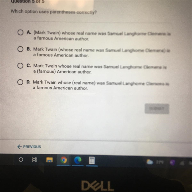 HELP QUICK Which option uses parentheses correctly?-example-1