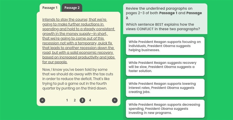 What sentence best explains how the views conflict in these two paragraphs-example-2