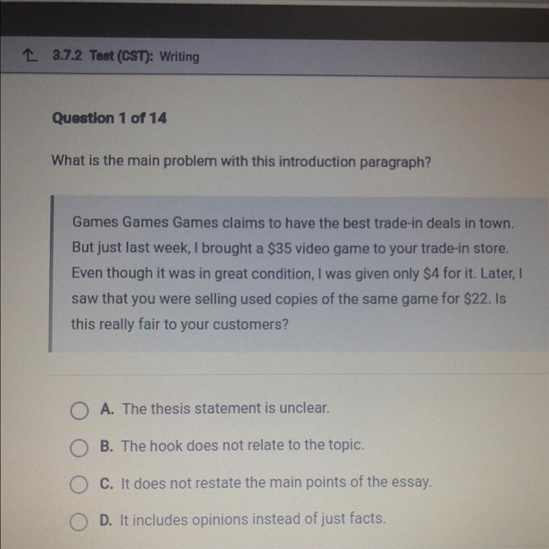 (No links please). What is the main problem with this introduction paragraph? A. The-example-1