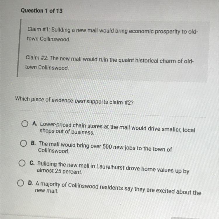 Which piece of evidence best supports claim #2?-example-1