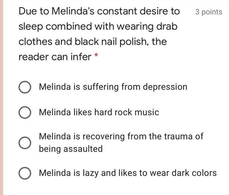 Due to Melinda's constant desire to sleep combined with wearing drab clothes and black-example-1