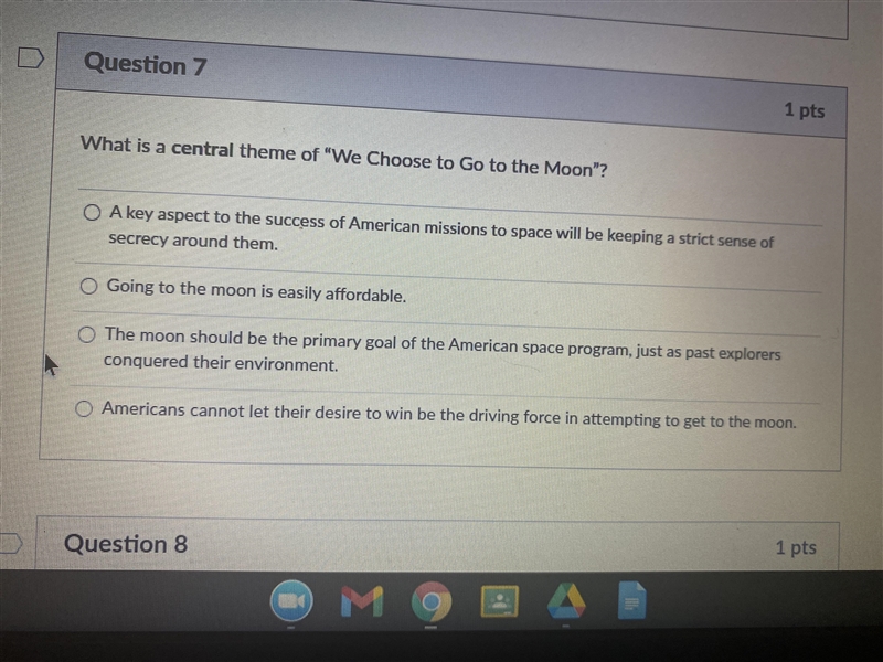 What is the central theme of “we choose to go to the moon-example-1