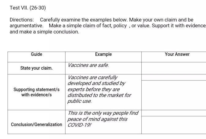 Make a simple claim of fact policy, or value.​-example-1