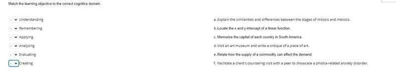 Match the learning objective to the correct cognitive domain. 40 POINTS!!-example-1