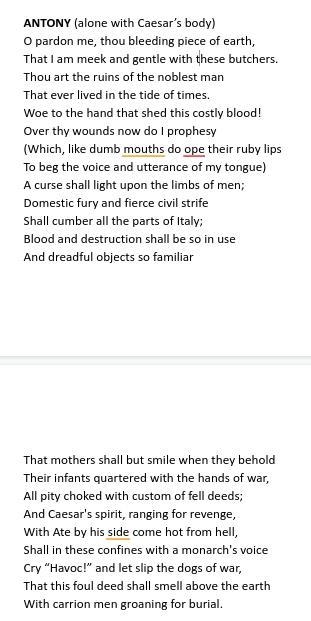 HELP!! JULIUS CAESAR Elements of Speech Writing: Find one example of at least 3/6 elements-example-1